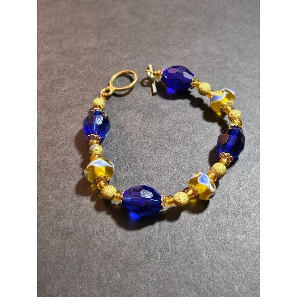 Blue and gold beaded bracelet - Picture 4 of 12